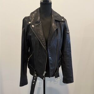 7 For All Mankind Black Leather Moto Jacket